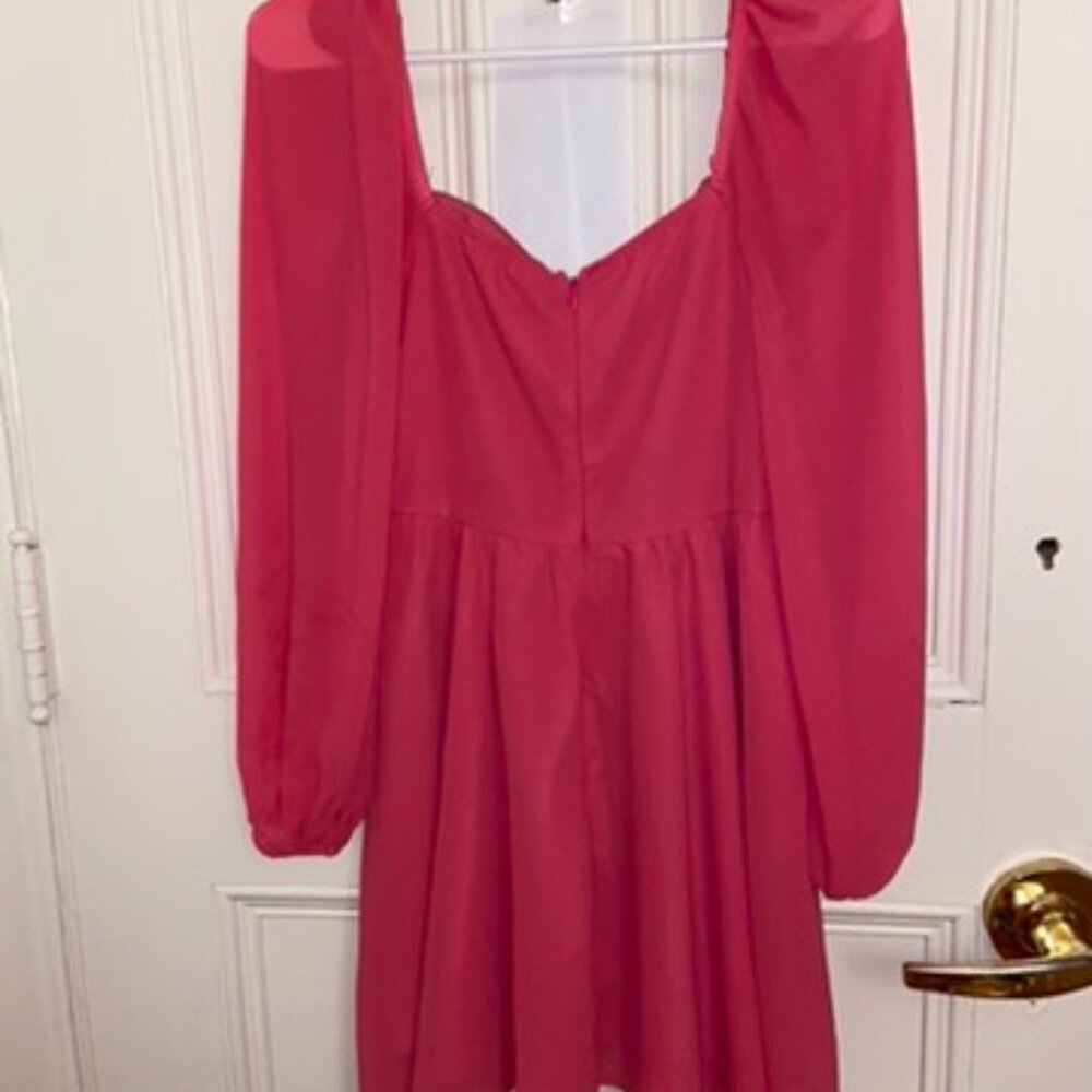 Barbie Pink Sweetheart Neck Lantern Sleeve Ruched Bust Flare